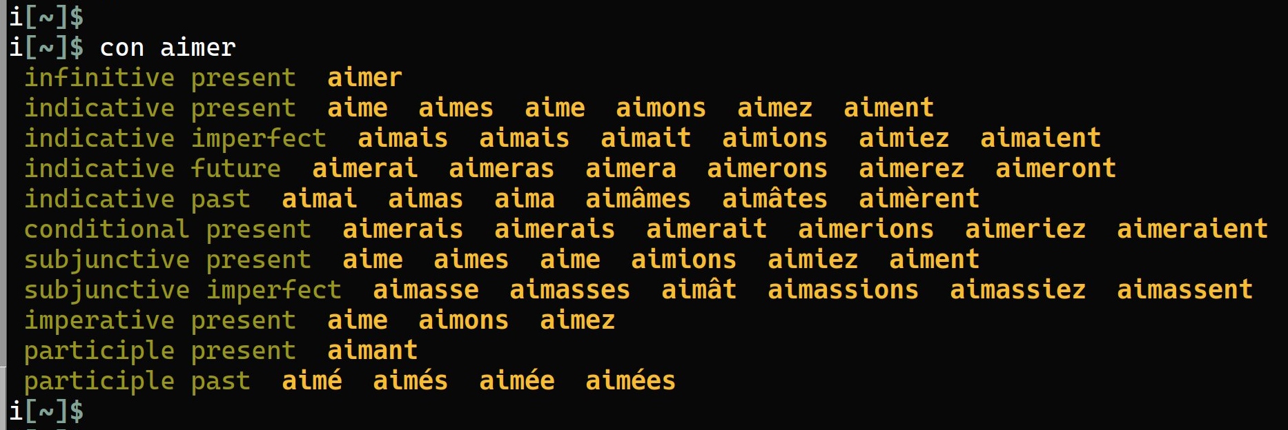 conjugate aimer with Verbiste